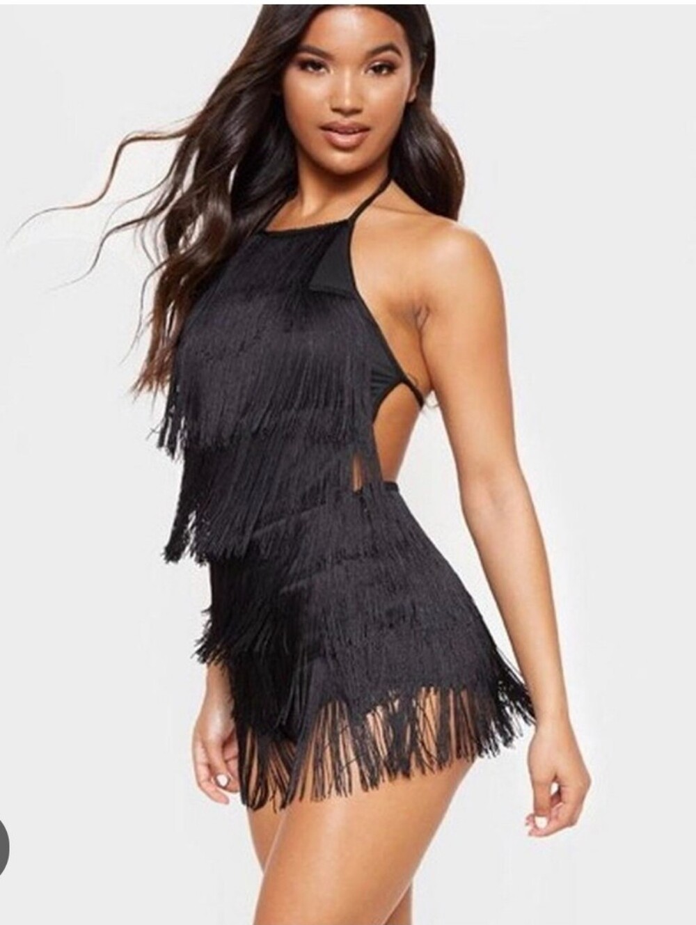 PrettyLittleThing Kristine Black Tassel Playsuit/Romper NWT sz 2